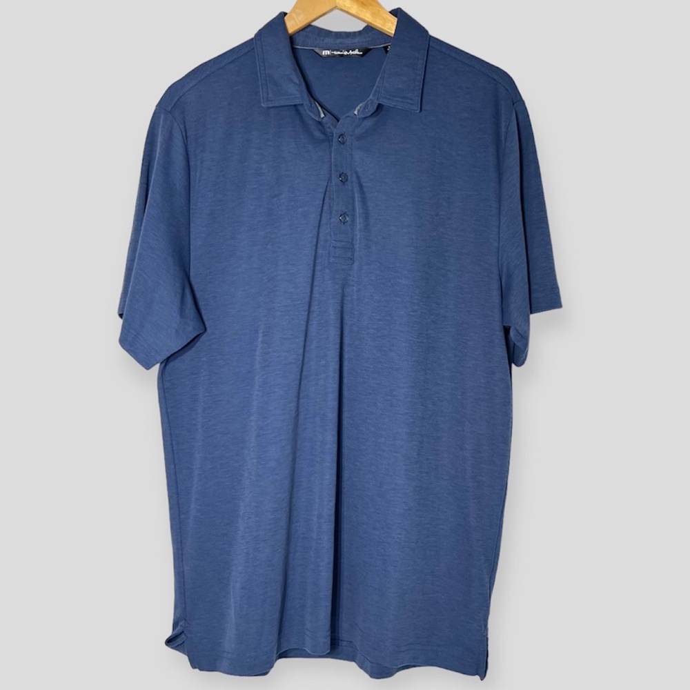TravisMathew Solid Golf Polo Shirt Men’s Size L Heather Blue Performance Wear